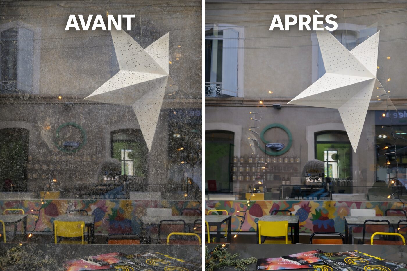 Vitrine de café avant/après nettoyage